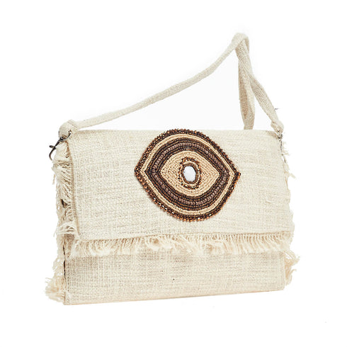 Verde Γυναικείο Τσαντάκι Ώμου-Χειρός 01-1591 με Κέντημα Μάτι Καφέ